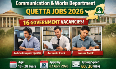 Quetta Jobs 2026 Communication and Works Department clerk and computer operator vacancies
