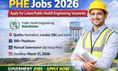 PHE Jobs 2026 Public Health Engineering Balochistan with 100 plus vacancies in Quetta and other districts apply before March 31