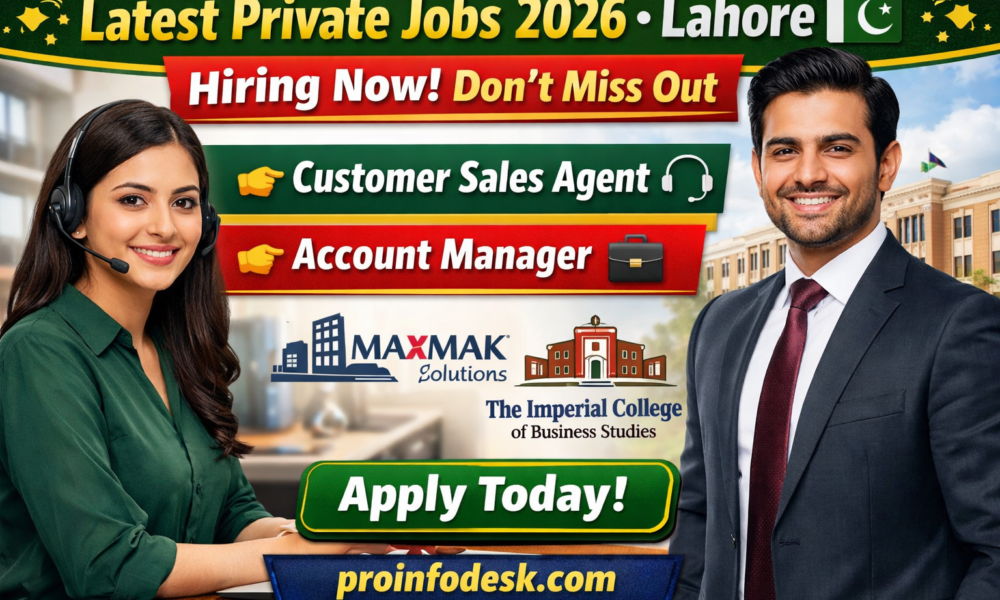 Latest private jobs in Lahore 2026 for customer sales agent and account manager