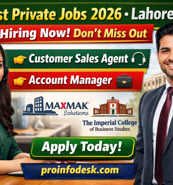 Latest private jobs in Lahore 2026 for customer sales agent and account manager