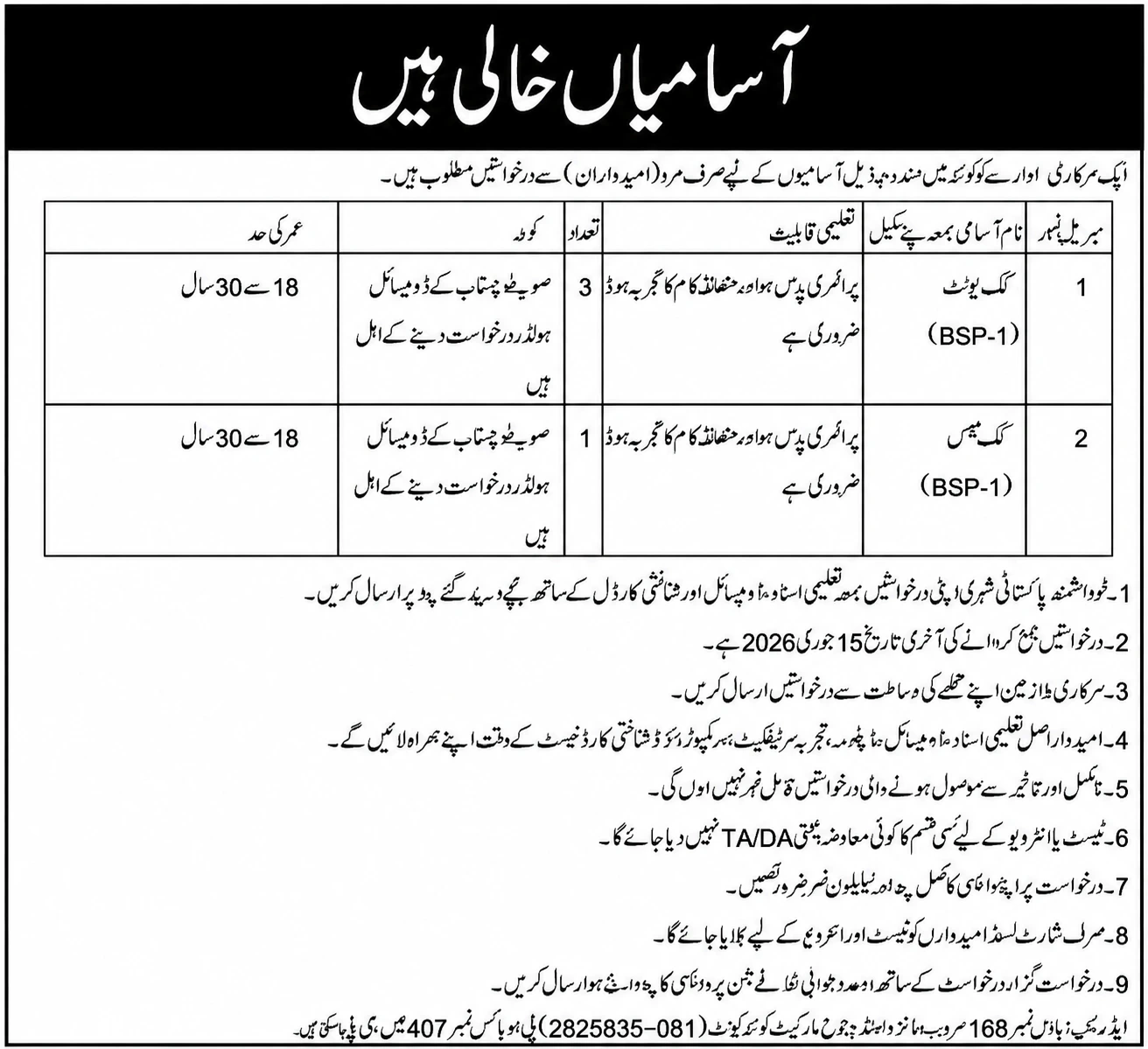 Government Organization Quetta Jobs 2026
