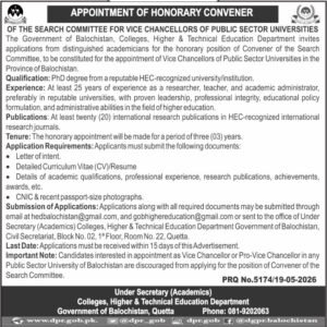Higher & Technical Education Department Quetta Jobs 2026