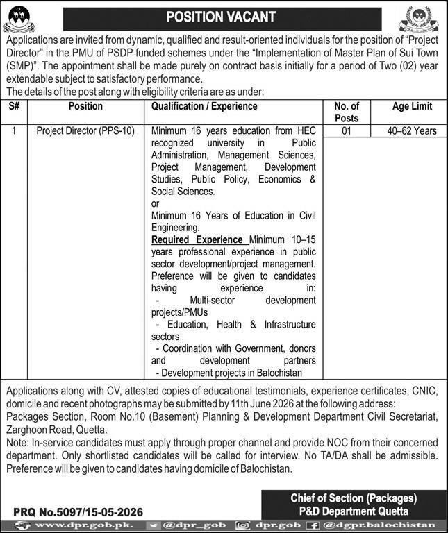 Planning & Development Department Quetta Jobs 2026