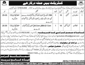 Girls Cadet College Turbat Jobs 2026