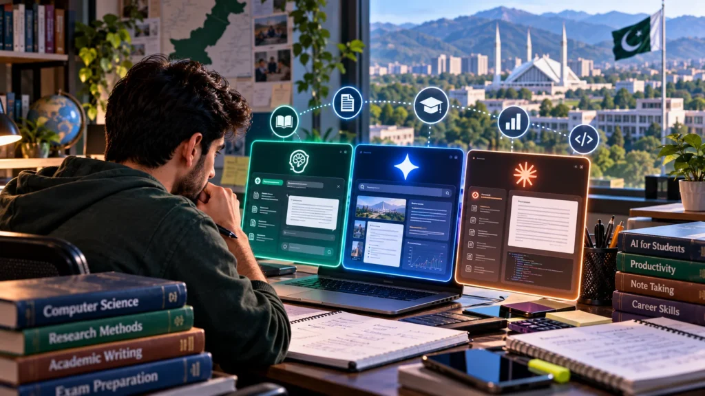 Pakistani Student Comparing AI Study Tools